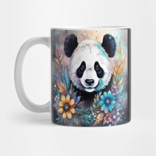 Fantasy, Watercolor, Panda Bear With Flowers and Butterflies Mug